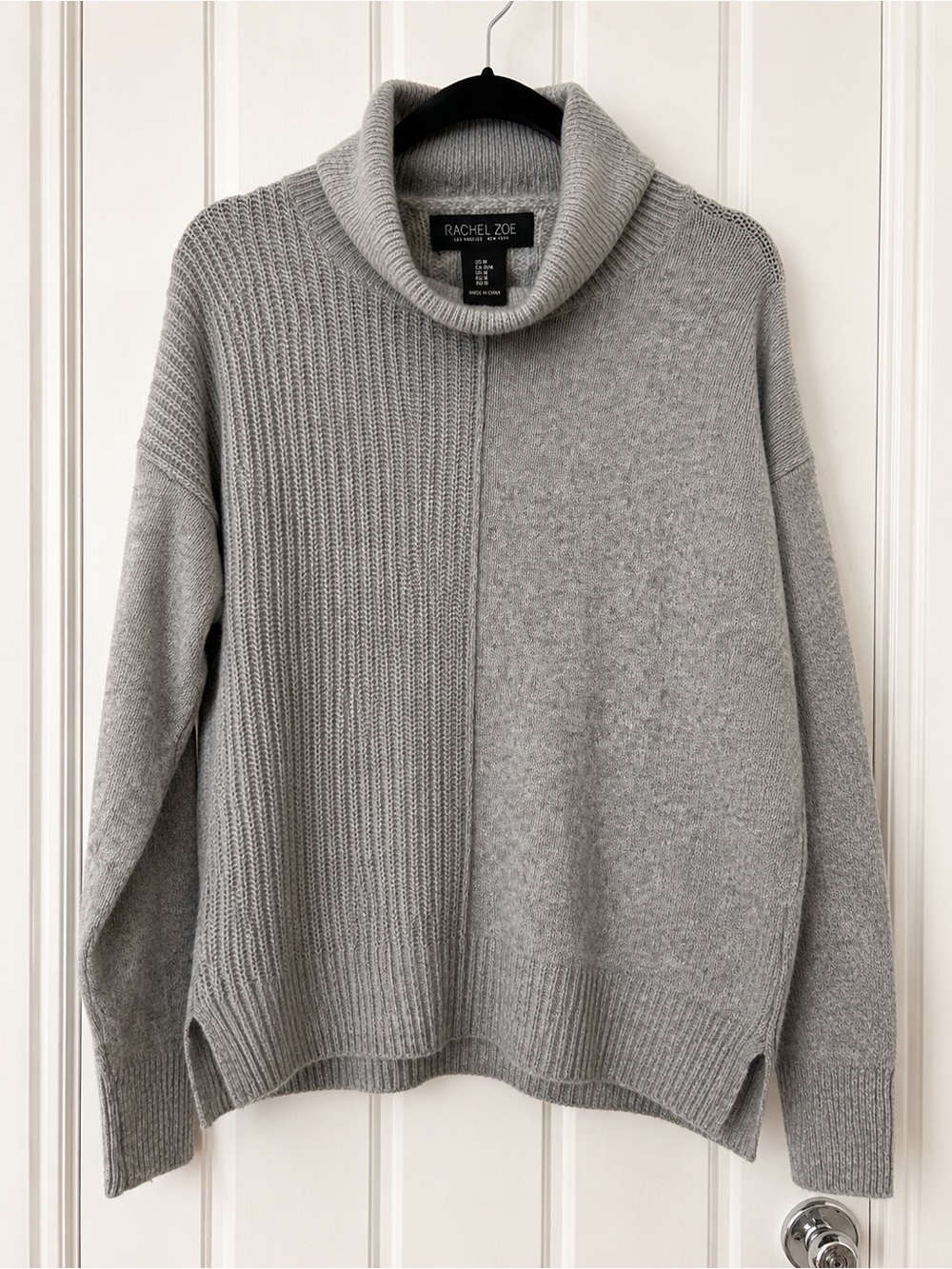 Rachel Zoe Gray Cowl Neck Mixed-Knit Sweater